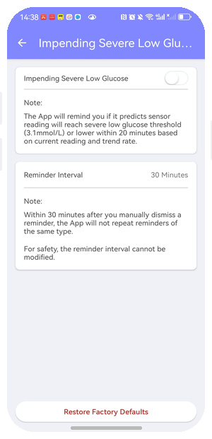 Glucose trend visualization and prediction chart on EverChek CGM app